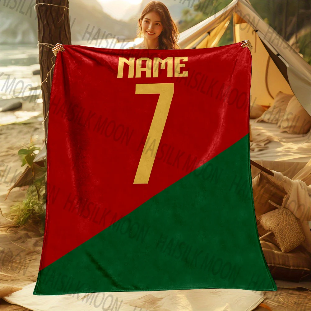 (Memo u Name)Custom Name Blanket Football Jersey Printing Suitable for Sofa, Bed, Travel, Camping, Sofa, Chair Bed Holiday Gifts