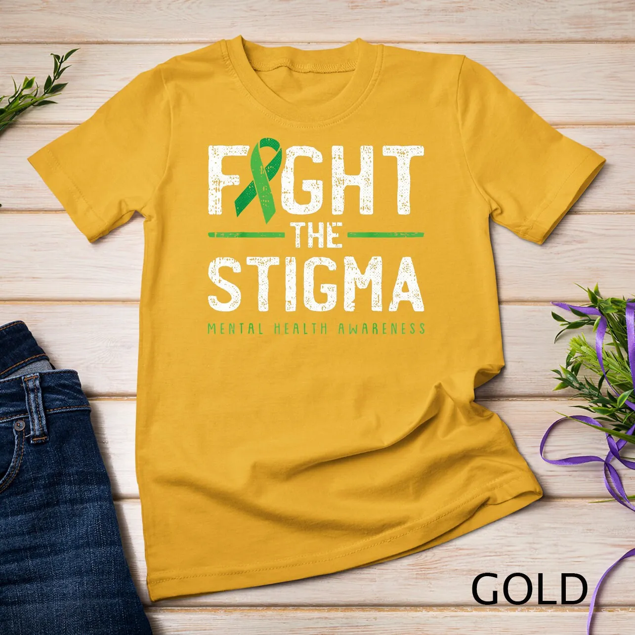 Fight The Stigma Mental Health Awareness Green Ribbon T Shirt Sweat