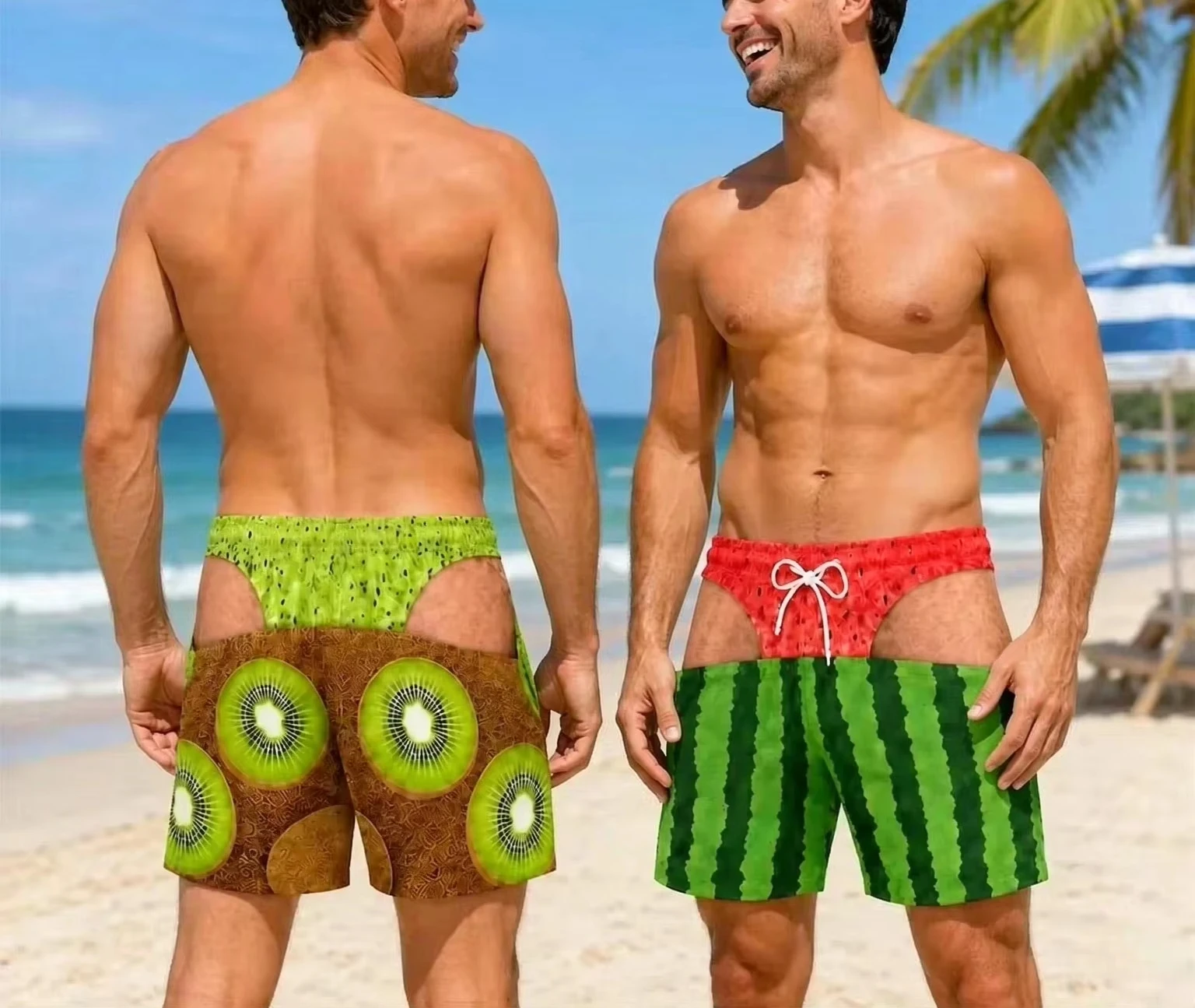 3D Print Fake Buttock Funny Fruit Pattern Men Swim Trunks Watermelon Banana Pineapple Summer Outdoor Sea Beach Shorts Party Moto