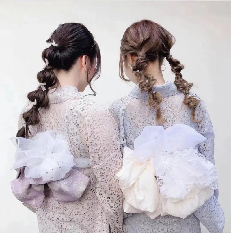 Dreamy Lace Trimmed Belted Kimono Bathrobe Multiple Styles Women's Ethnic Wear Stage Costume Daily Use All Seasons