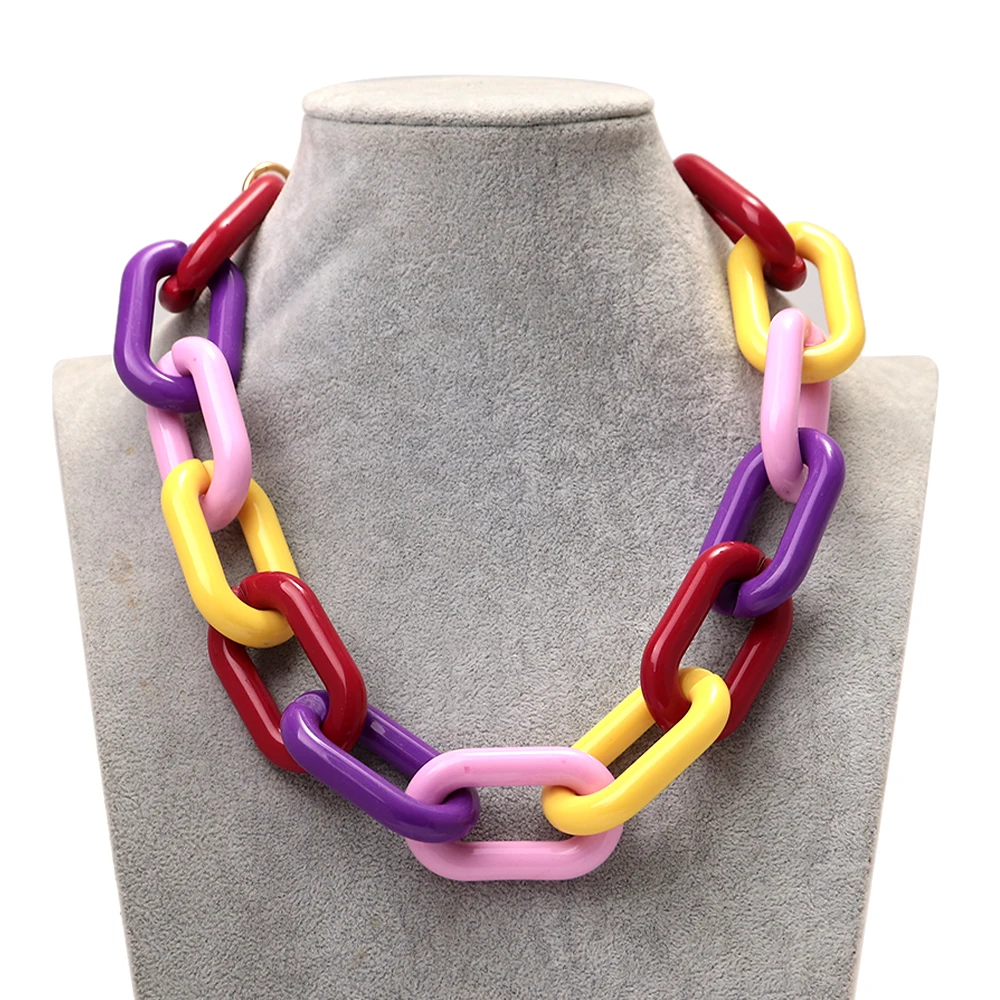 Fashion Colorful Acrylic Large Link Chains Collar Necklace New Chunky Geometric Choker Necklace y2k Jewelry Gifts