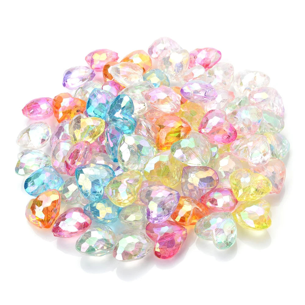 20pcs 11x19mm Multicolor Shiny Heart Spacer Beads Bling Big Acrylic Beads For Making Bracelet Charms DIY Necklace Keychain