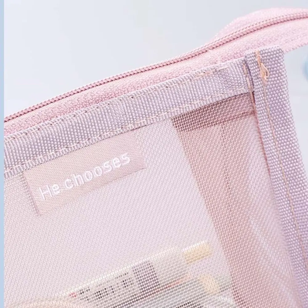 Casual Nylon Mesh Pencil Case Triangle Retro Color Transparent Pencil Bag Storage Bag Large Capacity Zipper Stationery Bag Lady