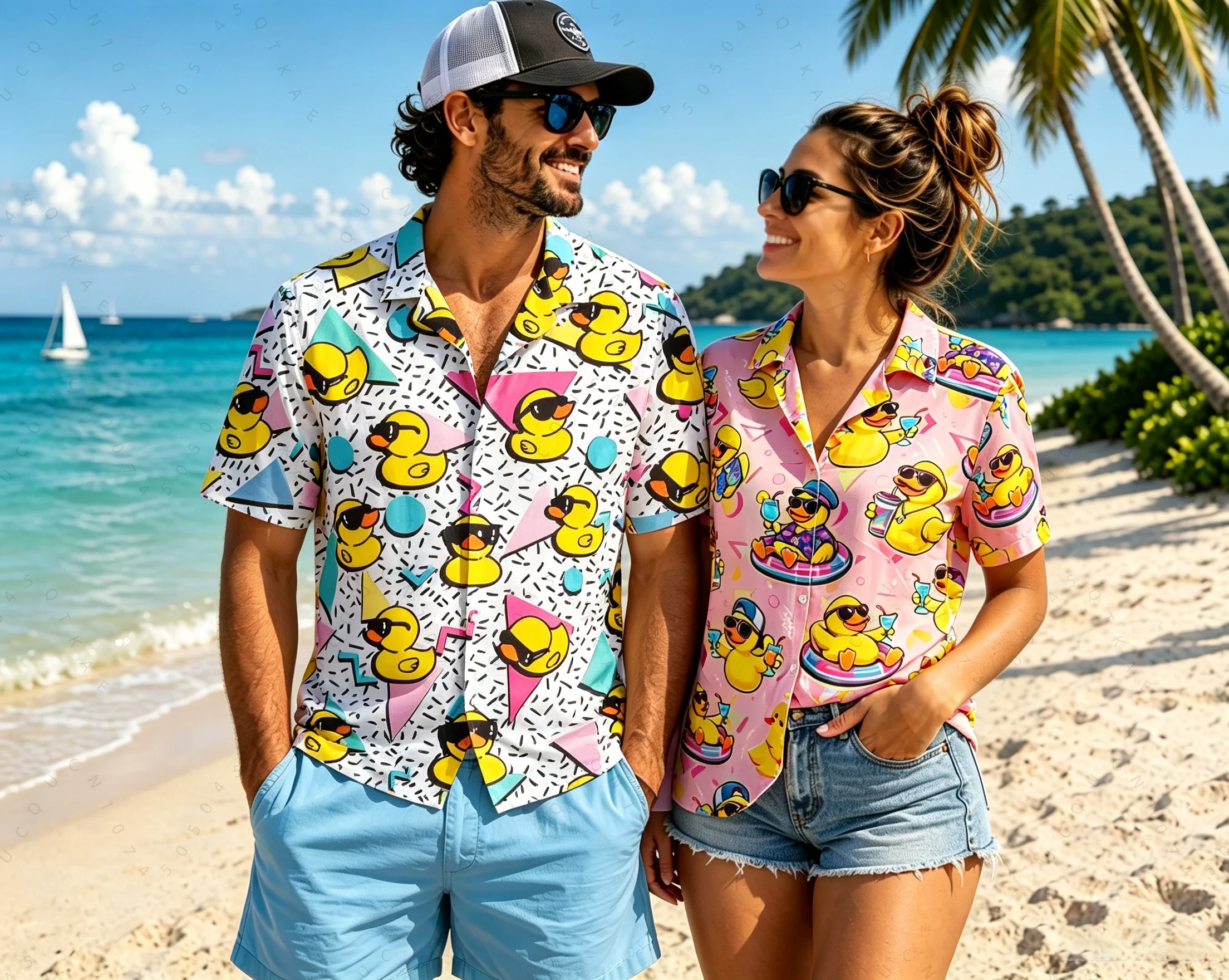 Funny Neon Rubber Duck Hawaiian Shirt For Men Women Galaxy Yellow Duck Men Hawaiian Casual Button Down Shirts Parent-Child Shirt