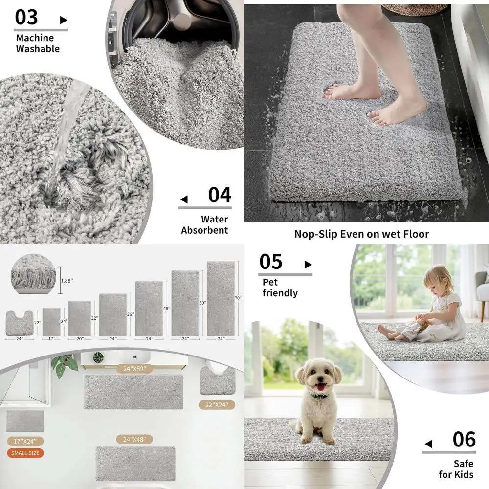 

Luxury 24x70 Non-Slip Fluffy Bath Runner Rug for Bathroom Floor, Washable Plush Mat for Tub, Shower, Sink, and Bedside
