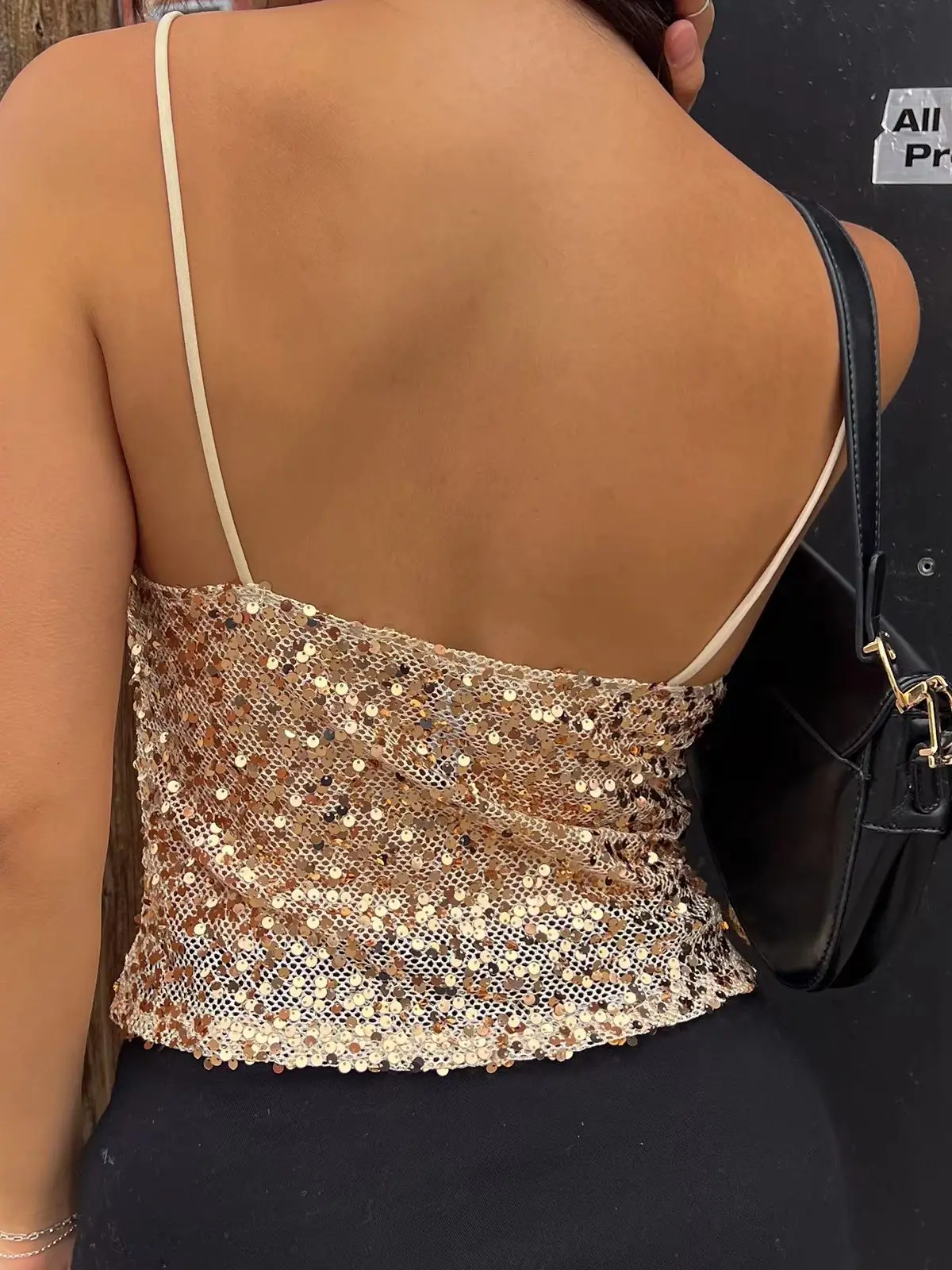 المرأة الترتر السباغيتي حزام القمم الخامس الرقبة أكمام مفتوحة الظهر سباركلي المحاصيل بروتيل الصيف تانك القمم الشارع الشهير #2