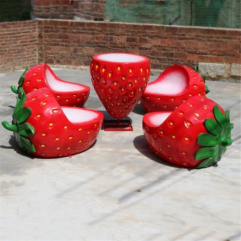 Fiberglass Strawberry Bench Creative Garden Chair Statue Resin Crafts Farm Ornament