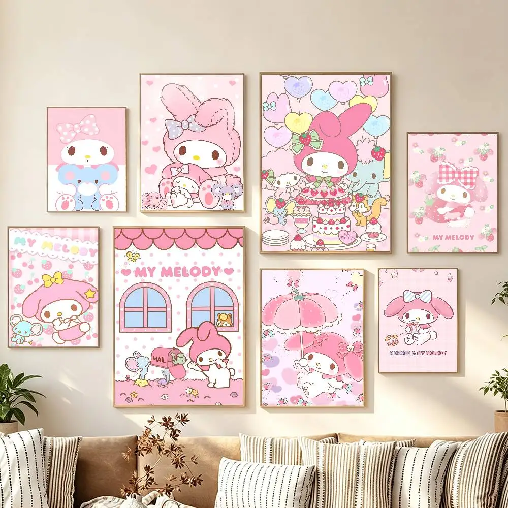 1PC Cute Cartoon My M-Melody Poster Self-adhesive Art Room Entrance Restaurant Wall Decor Art Painting
