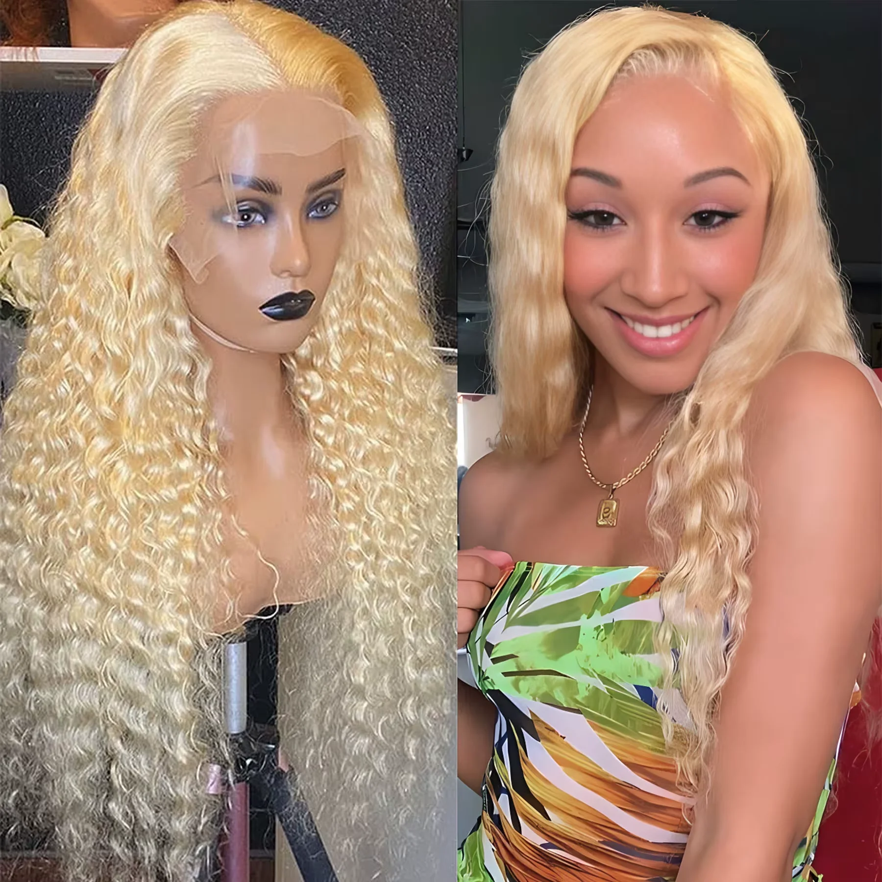 

32 40 дюймов Цветные человеческие волосы Парики Глубокая волна Вьющиеся 13x6 HD Парики фронтальной части шнурка 220% Плотность 613 Медовый блондин 13x4 Парики фронта шнурка