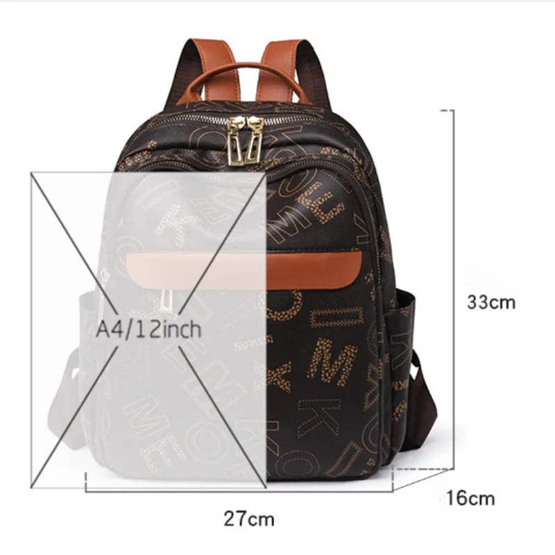 New Large-capacity Casual Backpack Women's PU Simple European and American Letter Shoulder Bag