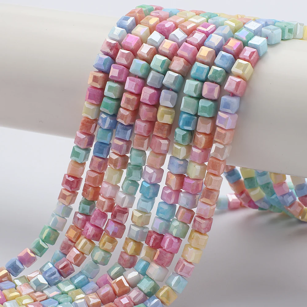 3 4 6 8mm Macaron Porcelain Color Cotton thread Bead Glass Square Beads Handmade For Jewelry Making Necklace Bracelet Accessory