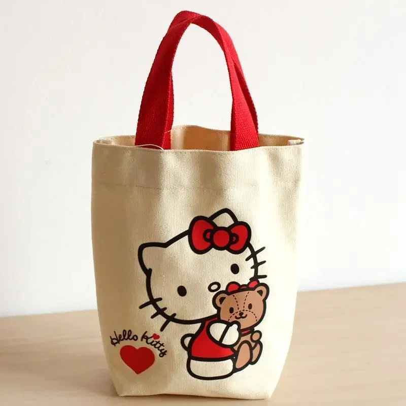 Miniso Sanrio Anime Kawaii Hello Kitty Torebki Śliczna płócienna torba na lunch Torba na kubek na wodę Przenośna torba Bentobag Prezenty dla