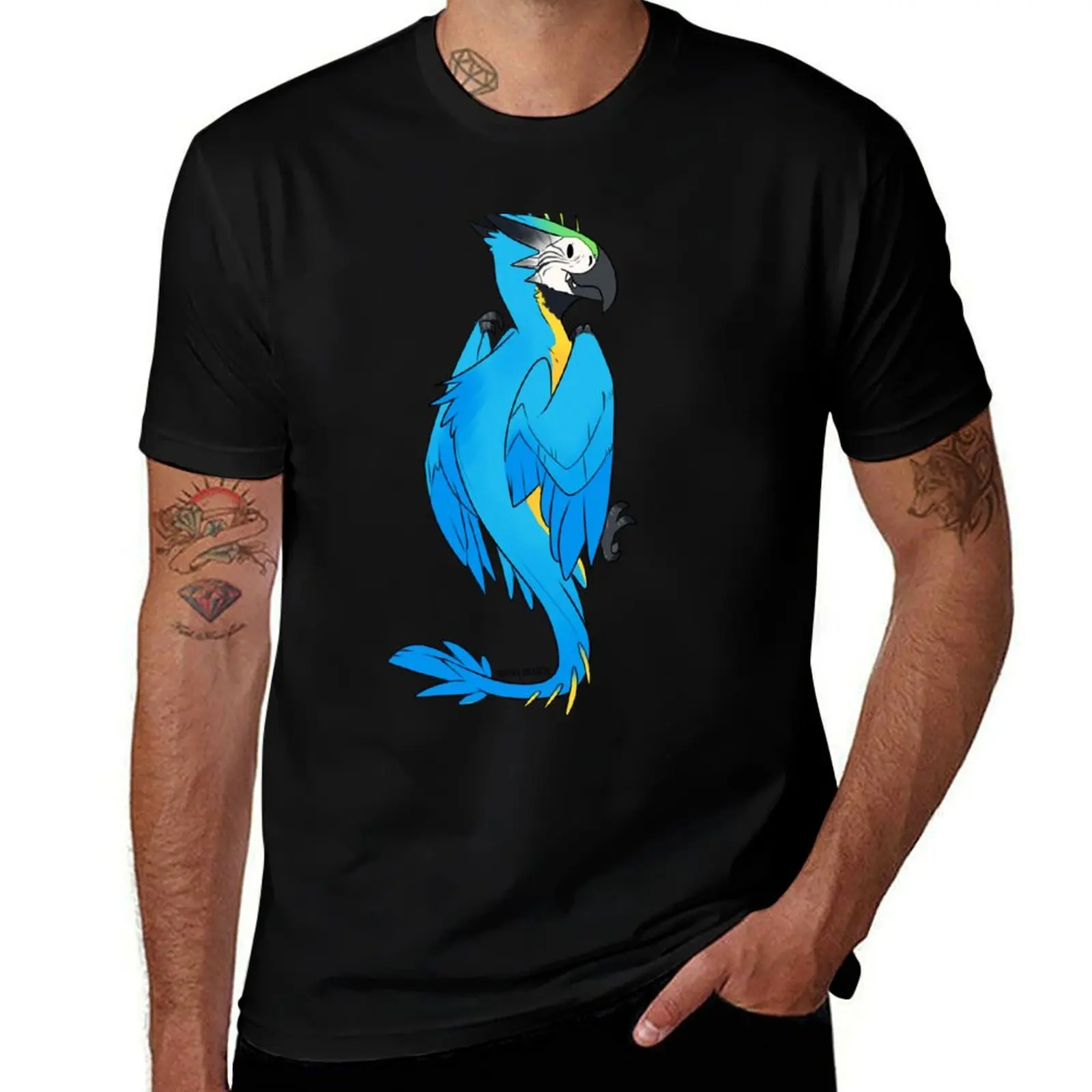 Dragon Birbs- Blue & Gold Macaw T-Shirt Work Wear Short Sleeve T-Shirt