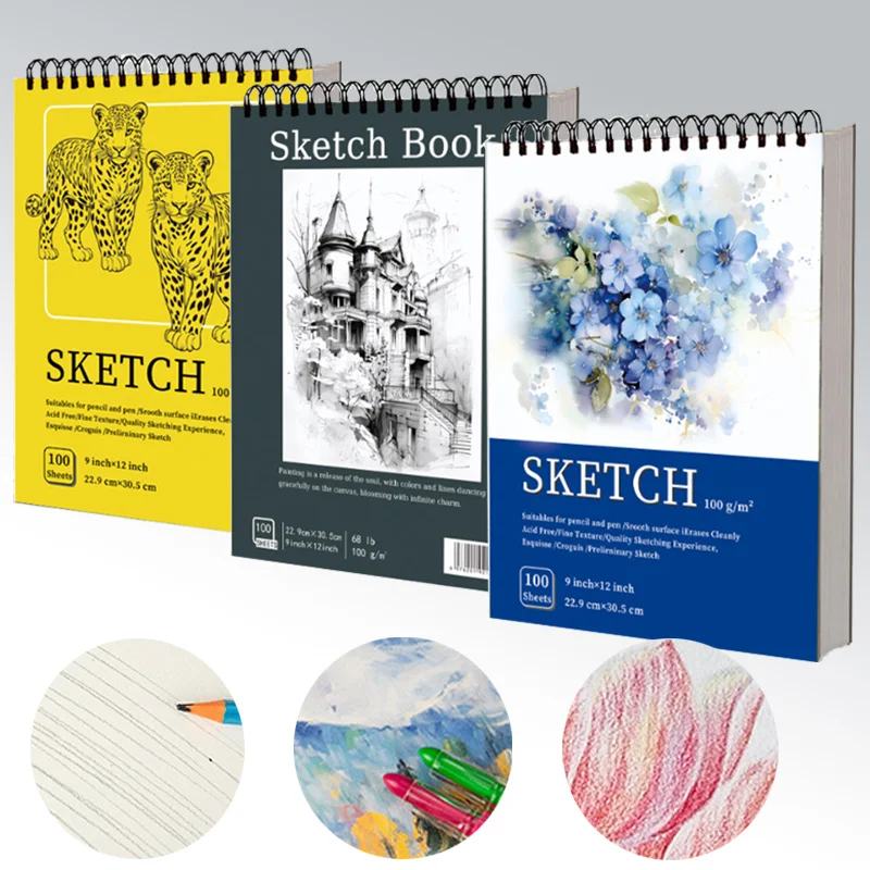 22.9x30.5cm Coil Sketchbook 100 Sheets/200 Pages Easy To Tear for Travel Sketching Painting Graffiti Design Draft