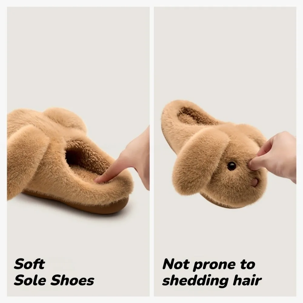 Sandal Cat Paw Bottom Plush Lop Rabbit Slides Cute Soft Bunny Slippers Thick Sole Lovely Winter Slippers Girls view 6