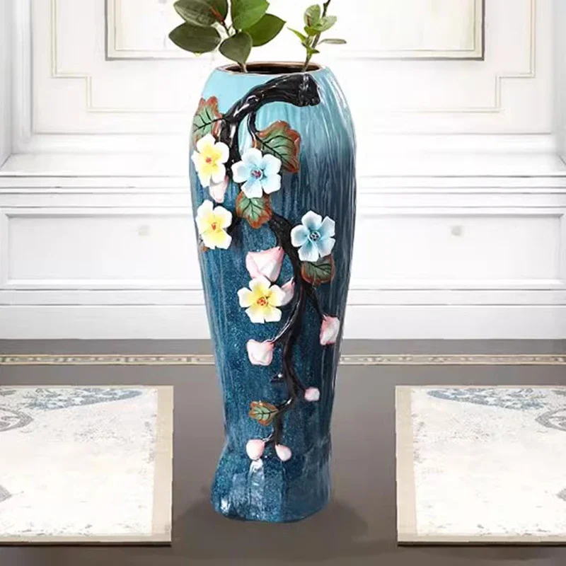 Florero seco de cerámica nórdica, decoración estética de flores, gran florero, diseño alto Wazon, esmalte Vintage, decoración del hogar para sala de estar, Vasi FYVS