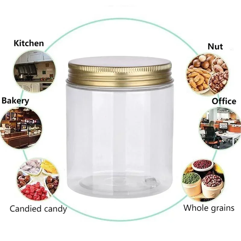 20 stücke 250 ml Klare Leere Kunststoff PET Lagerung Jar Mit Gold/Silber Aluminium Deckel Kosmetische Gesicht Creme Lebensmittel behälter Hause