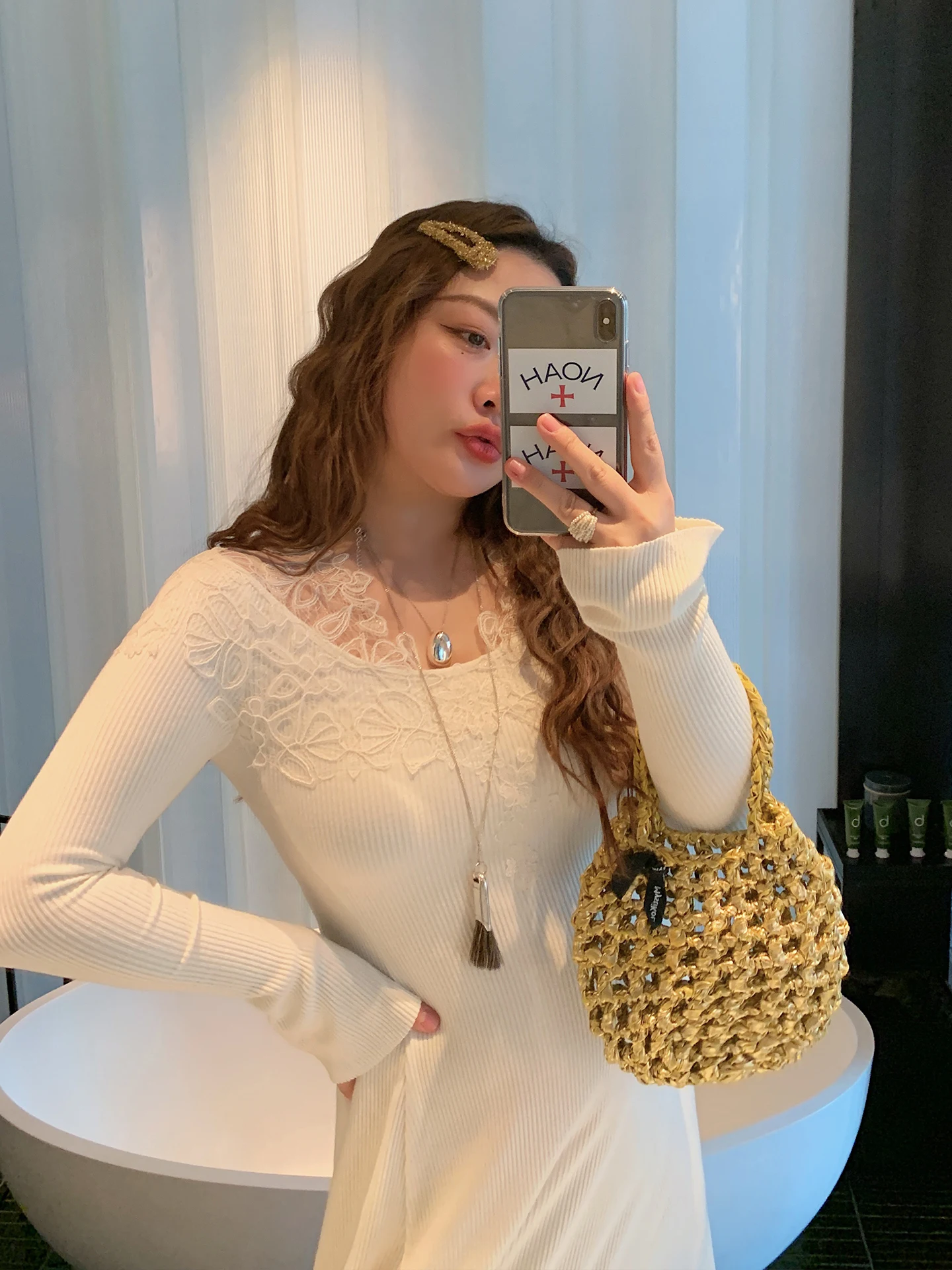 

Ele Lace Splice Knitted Base Dr Women Long Dr Autumn Winter New plus Size Maxi Skirt by Jin Dazhi Ladies Faion