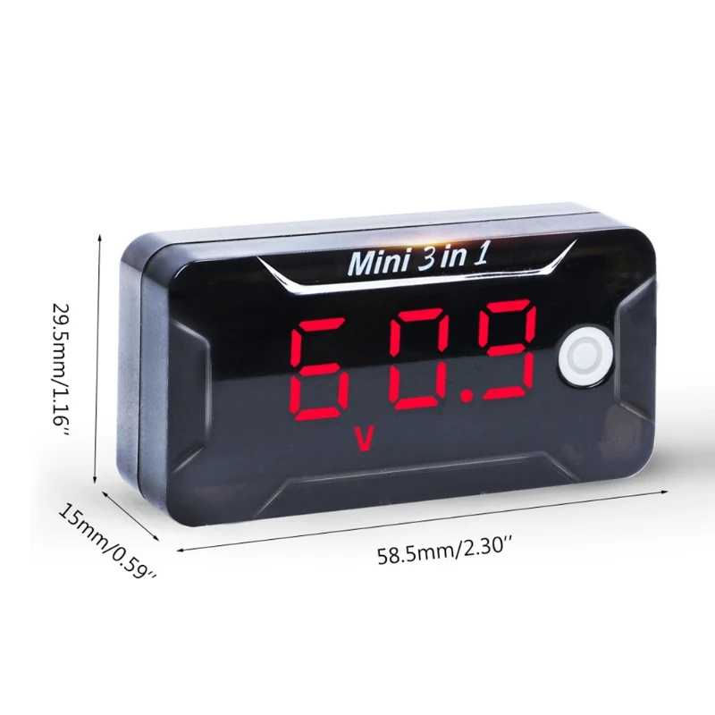 Universal 3-In-1 Motorcycle Electronic Clock Thermometer Voltmeter Dust-proof LED Watch Digital Display for DC 8V-72V