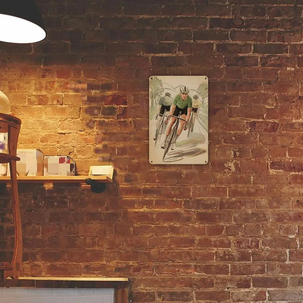 ヴィンテージ サイクリスト ブリキ塗装メタル ウォール アート 8 x 12 インチ ホームバーやレストランの装飾に最適