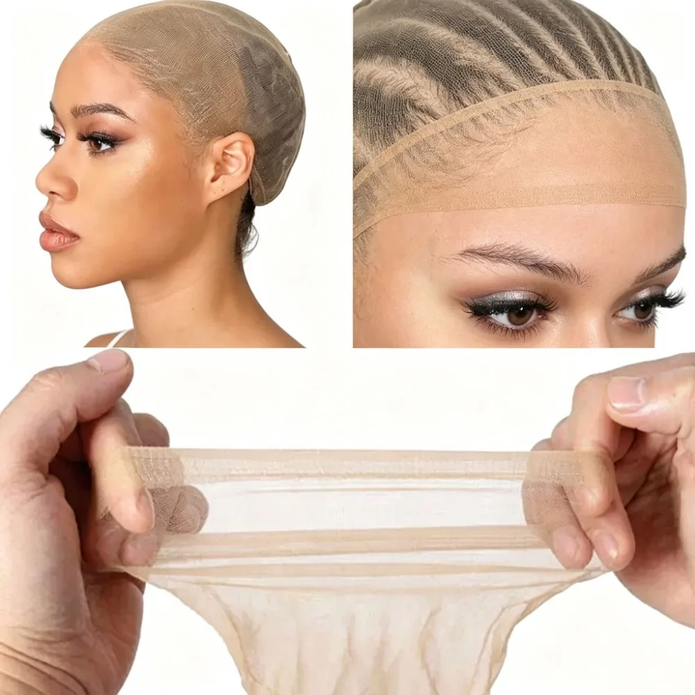 High Quality HD Lace Front Wig Caps Transparent Stretchy Nylon Hairnet Light Brown Invisible Wig Liner for Women Men Wholesale