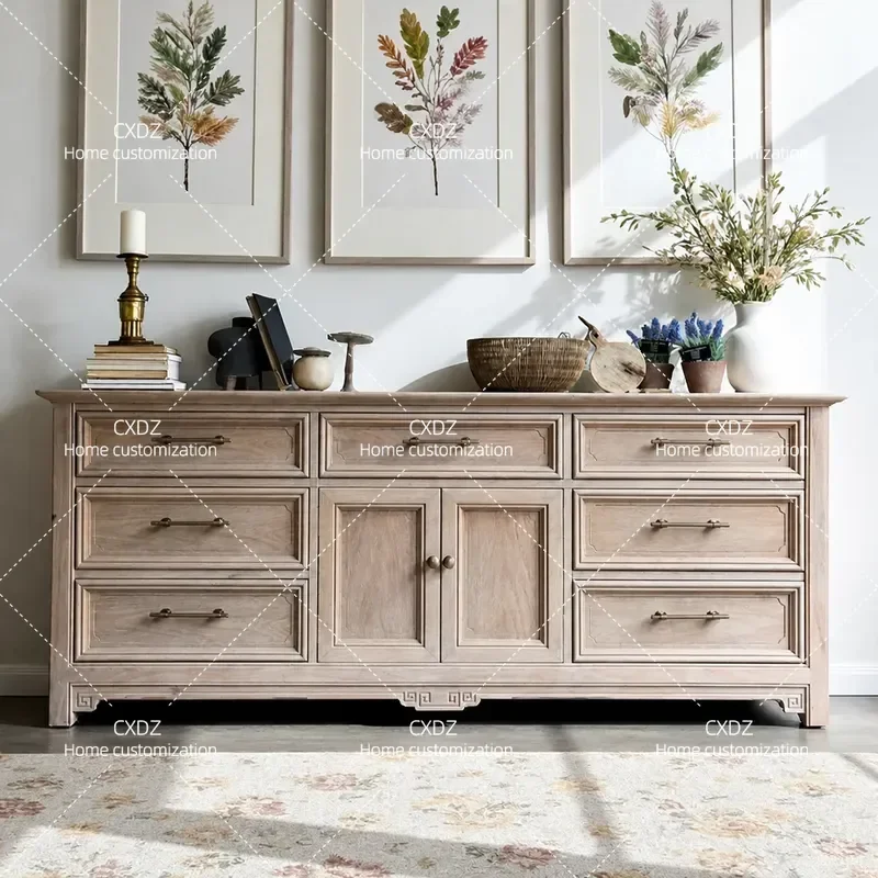 Rural Retro Old Dining Side Cabinet Living Room Storage Cabinet Small Apartment Side Cabinet Against The Wall
