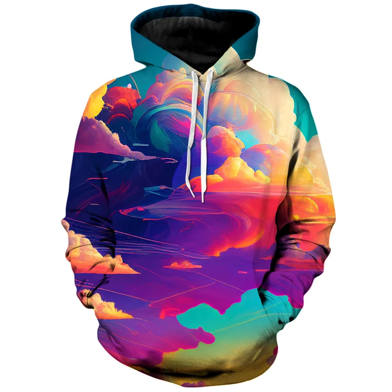 New Hoodies Sweatshirt Men's Hoodie 3D Sunset Dusk Printed Pullover Oversized Men's Tops Male Oil Painting Loose Clothes Coat