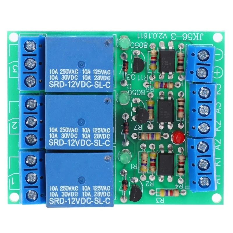 Relay Module 3 Channel High Level Trigger With Optocoupler Isolation DC 12V 10A
