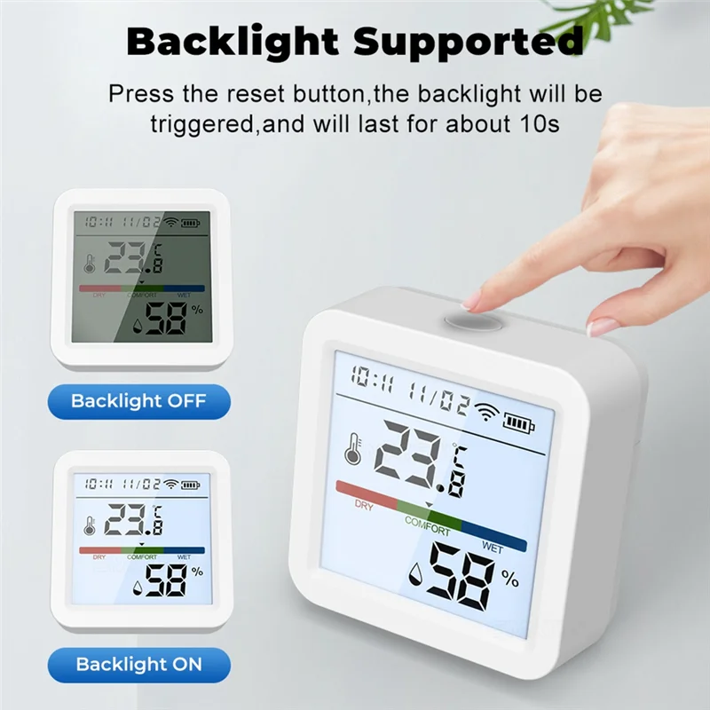 Smart Wifi Temperature And Humidity Sensor,Tuya Indoor Hygrometer Thermometer With LCD Display Backlight Replacement
