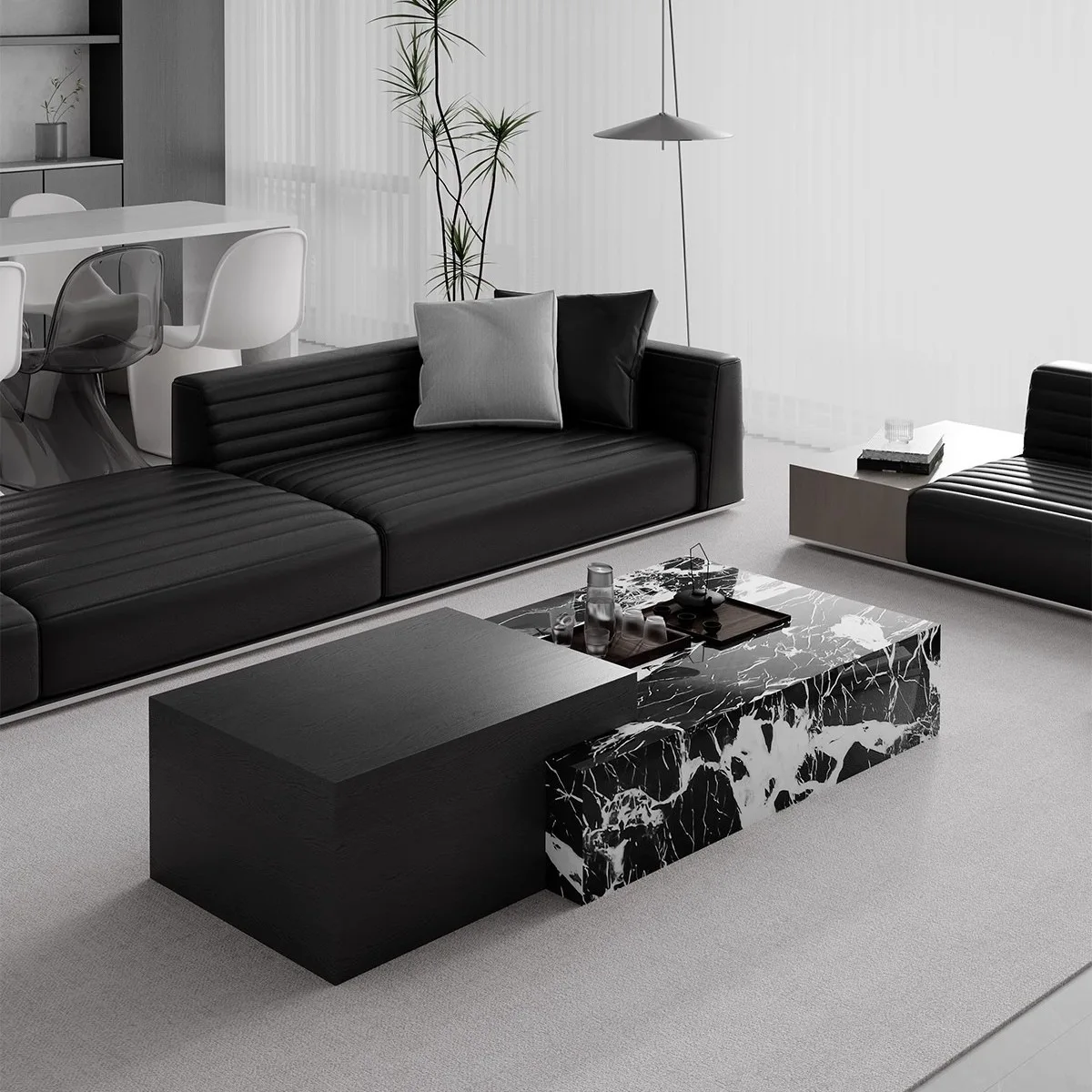 High and low creative marble coffee table, simple sense of square combination living room, Italian light luxury coffee table, co