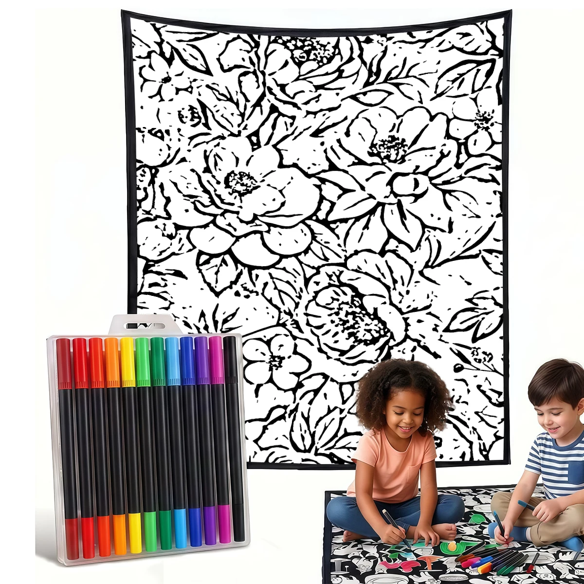 Pastel Peach Blue Pink DIY Cozy Coloring Blankets -24 Markers, Cozy Velvet Ideal For Daily Use Home Decor And Kids Spaces