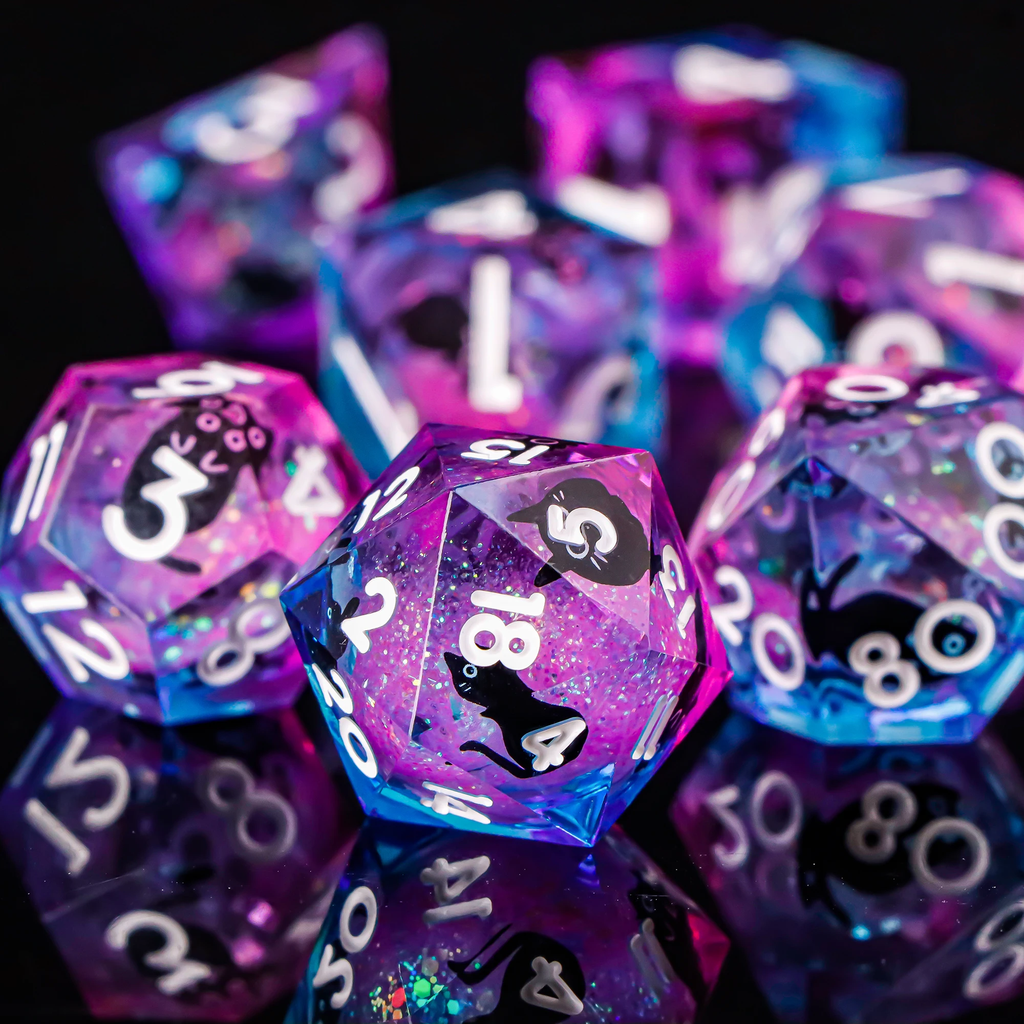 

Cat Dice Set for Dungeons and Dragons Liquid Core Dice Sharp Edge Dice Resin dnd cat dice d&d dice Galaxy Dice set d and d dice