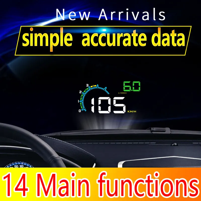 WiiYii D3000 OBD2 Smart Gauge Multi-Function Car HUD 4-Inch LED Screen Type-C Connection Universal Fitment Plug Play Black 12V