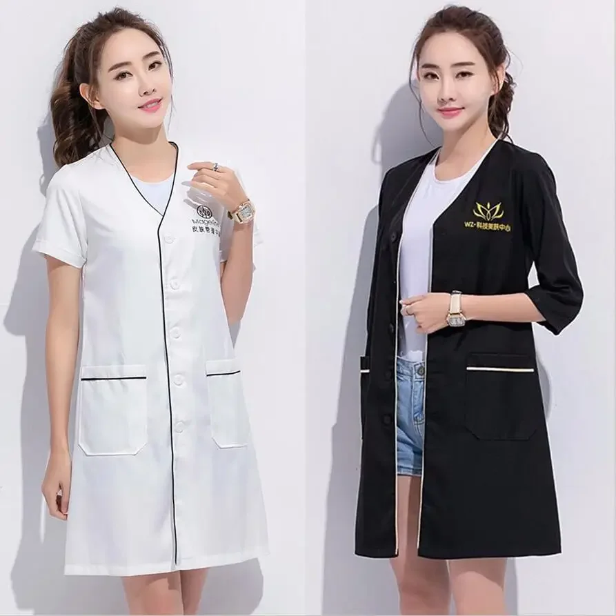 beauty uniform beautician Skin manager work clothes spa uniform white large size short-sleeve lab coat Salon Scrubs