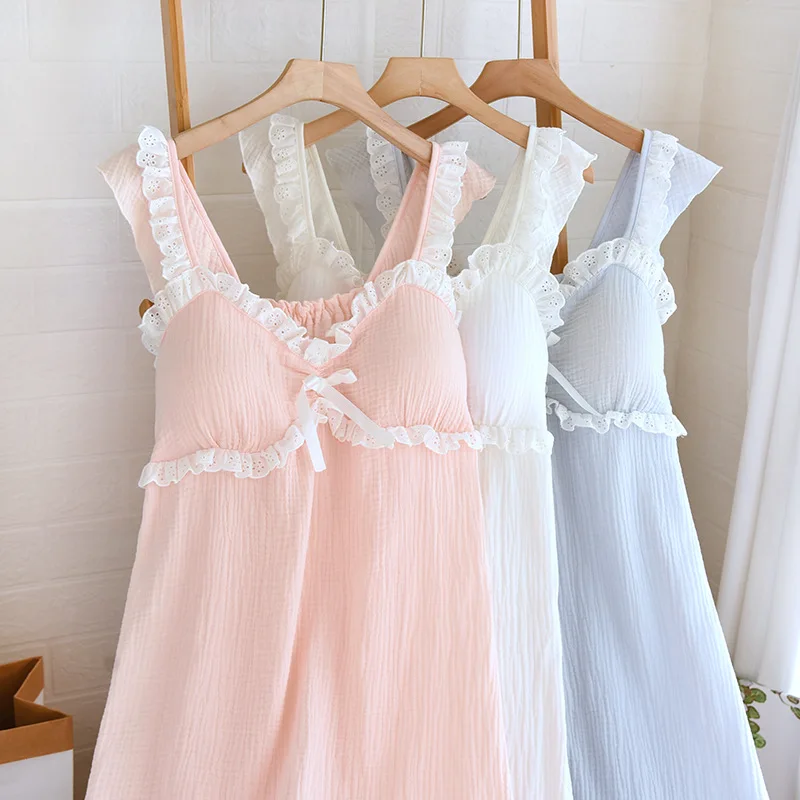 

Women's Summer Pajamas Sleeveless Nightgown 100% Cotton Spaghetti Strap Sleepwear Dress Soft Comfortable Loungewear Pijama Mujer