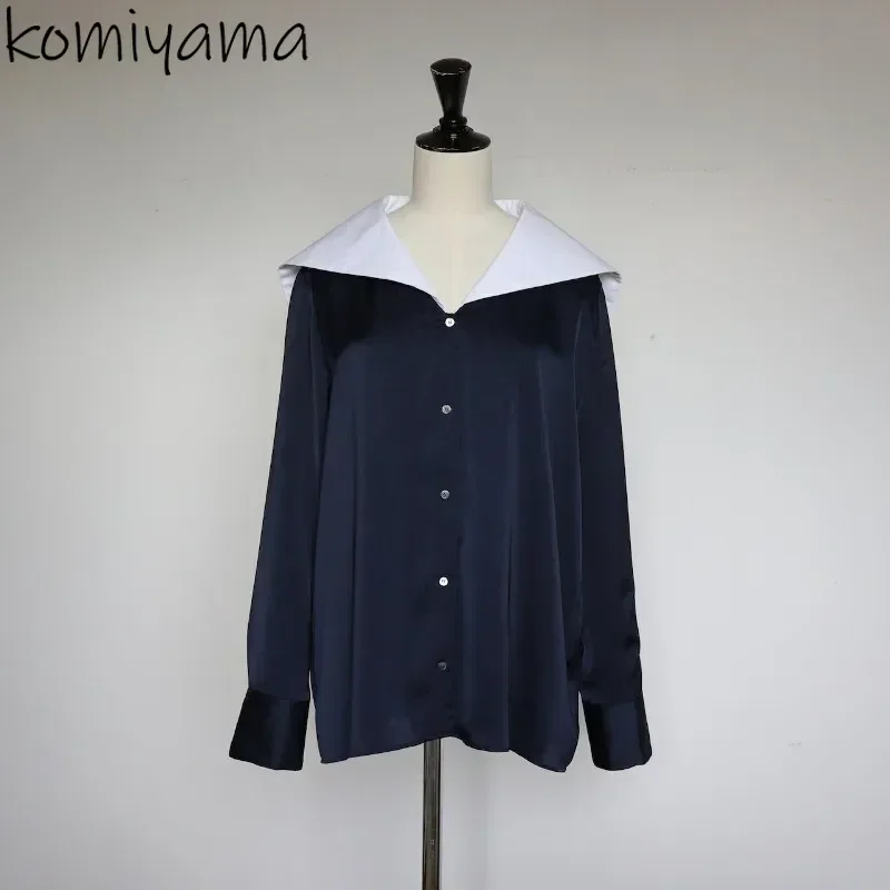 

Woman 2025 Spring Shirts Blouses Japan Sailor Collar Blusas Mujer Long Sleeve Camisas Women Clothing Single Breasted Ropa