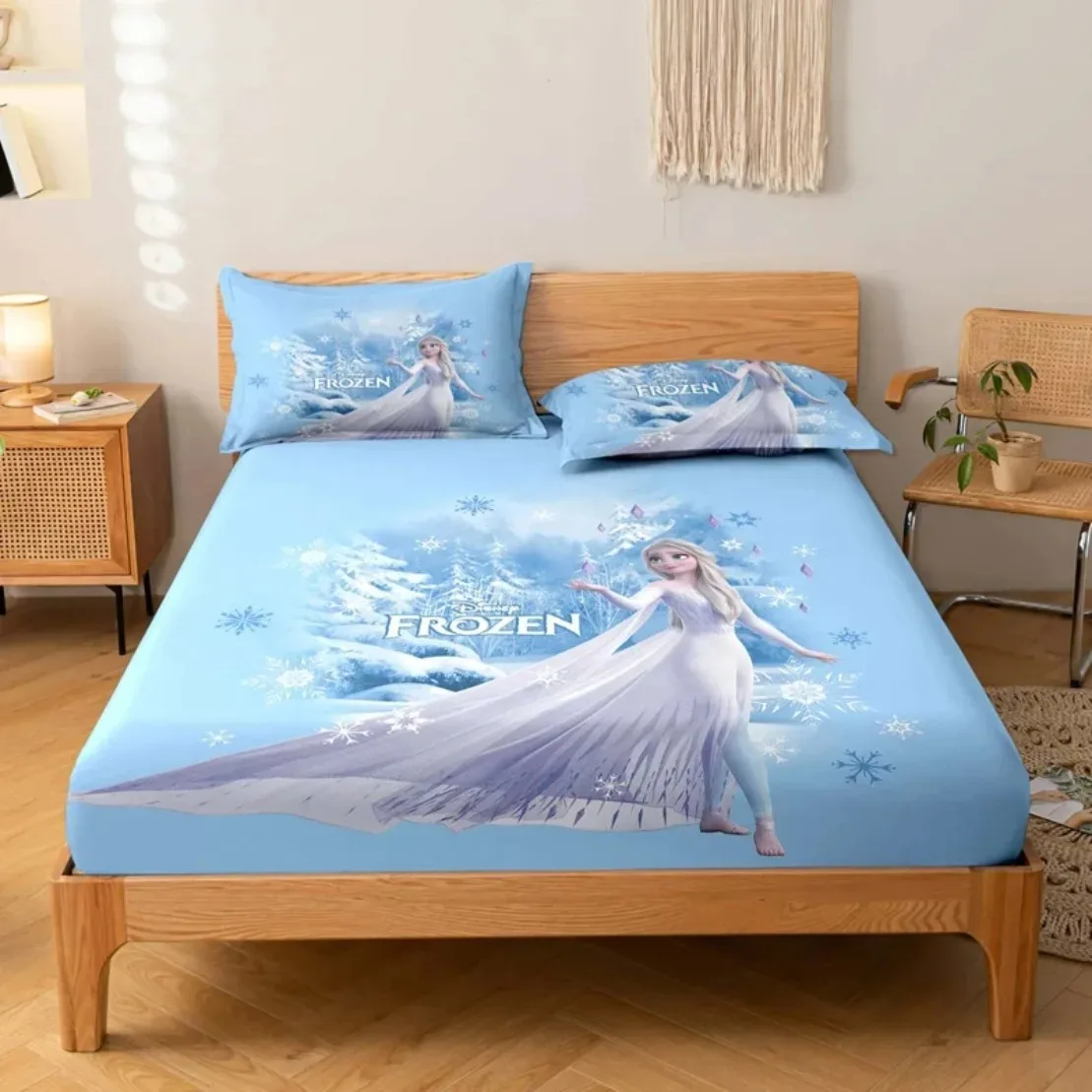 Frozen Bed Sheet Set,Kids Girls Bed Sheet,Cartoon Elsa Anna Printed Fitted Sheet for Single Fitted Bed Sheet with Pillowcase