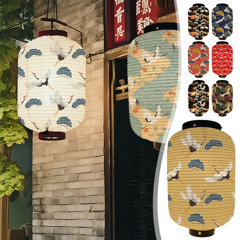 Japanese Hanging Lantern Crane Printed Cloth Lanterns Izakaya Sushi Shop Restaurant Decoration Home Hotel New Year Party Decor