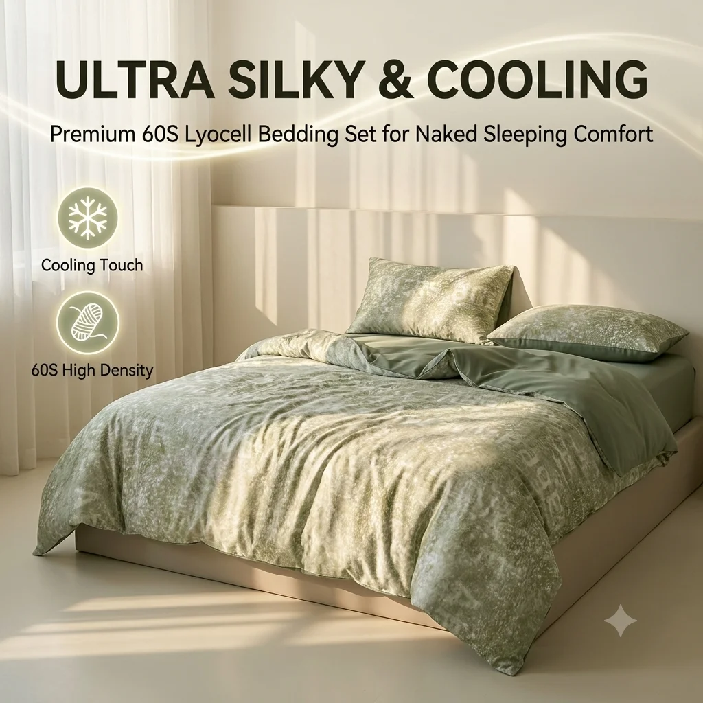 Premium 60S Lyocell Bedding Set Luxury Smooth Duvet Cover Set Ultra Soft Breathable Bed Sheet Pillowcases Bedsheet
