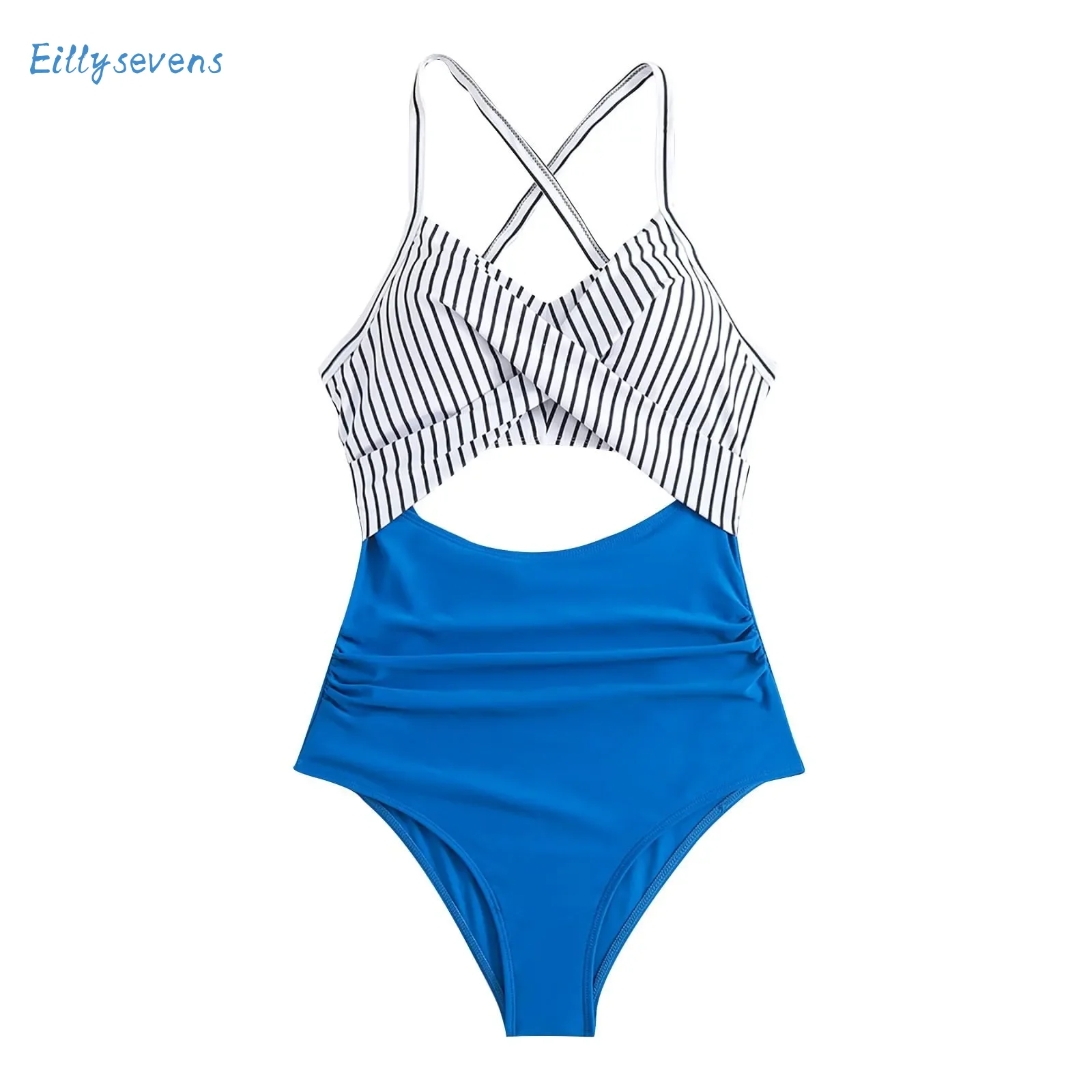 Women'S One-Piece Bikini Fashion Solid Block Sexy Hollow Out Cross Swimsuit Basic High Waist Slim Fit Strap Swimwear