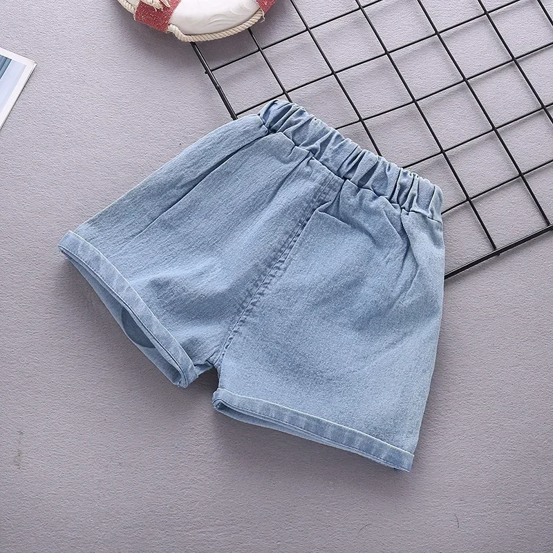 Baby Girls Shorts Jeans Kids Eastic Band Short Pant 2024 Summer 1 To 4 Yrs Children\'s Cartoon Printed Trousers Casual Clothing