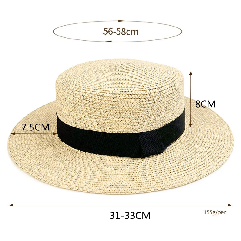 Trendy Hand Black Banded Butterflys Flat Top Straw Hat For Women Summer Beach Travel Sun Hat Retro Elegant Women\'s Bucket Hats