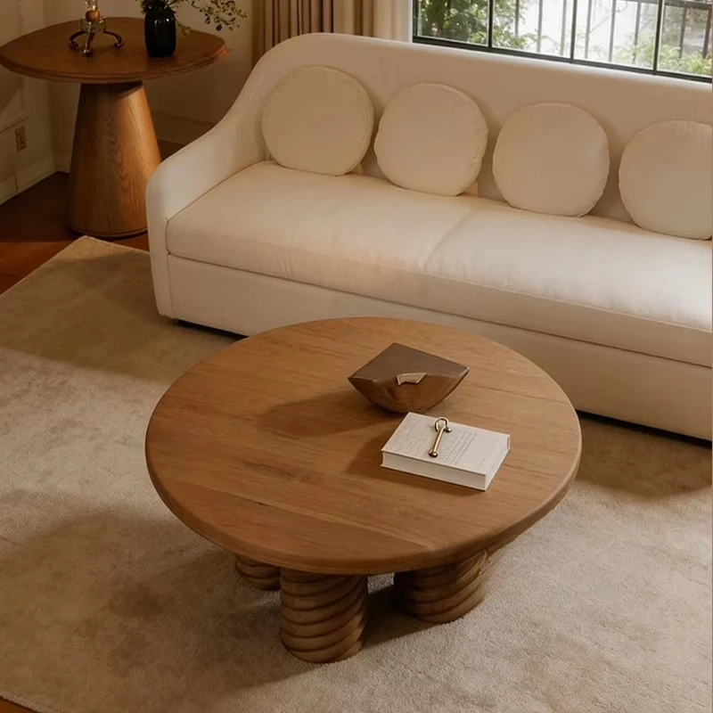 

# Solid Wood Coffee Table With Spiral Legs Organic Design In Natural Oak Finish For Modern