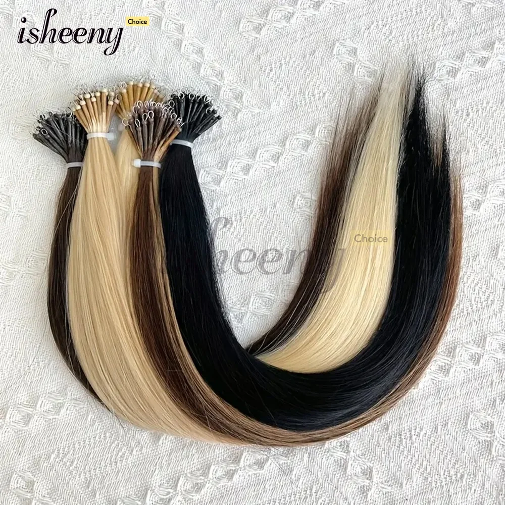 Highlights Nano Rings Human Hair Extensions 12-20inches Nano Tip Hair Extensions 50pcs 30g/pack Straight Nano Beads Hair Isheeny