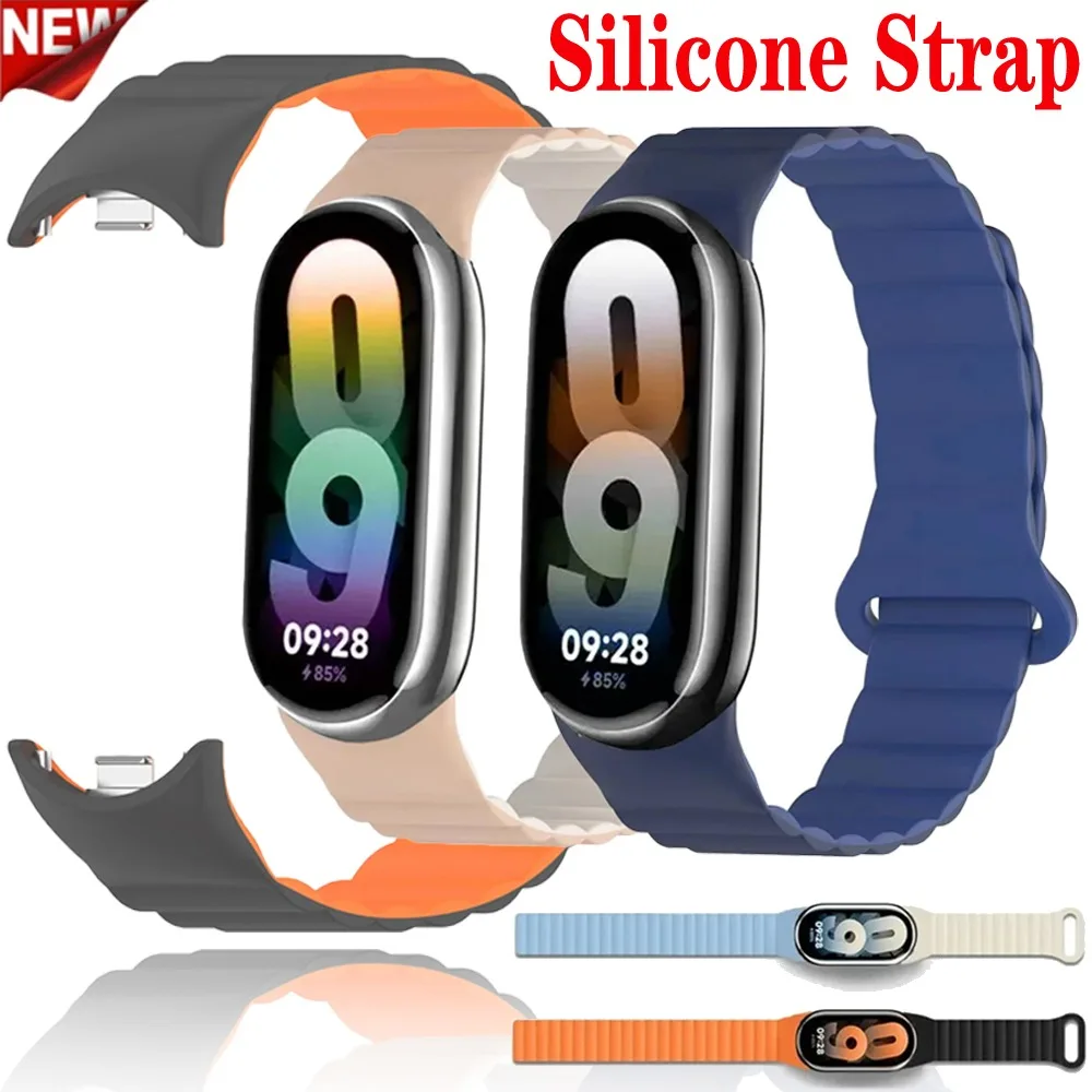 Magnetic Loop Silicone Strap for Xiao Mi Band 10/9/8 Breathable Bracelet Double Color Wristband for Mi Band 10 Belt Accessories