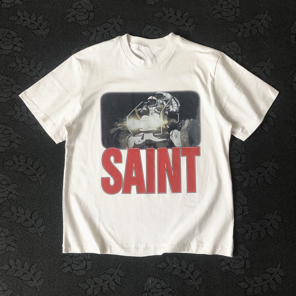 Frog Drift SAINT OF MICHAEL Streetwear Quality Astronaut Graphics Vintage Clothing Loose Oversized T Shirt Tops Tees For Men