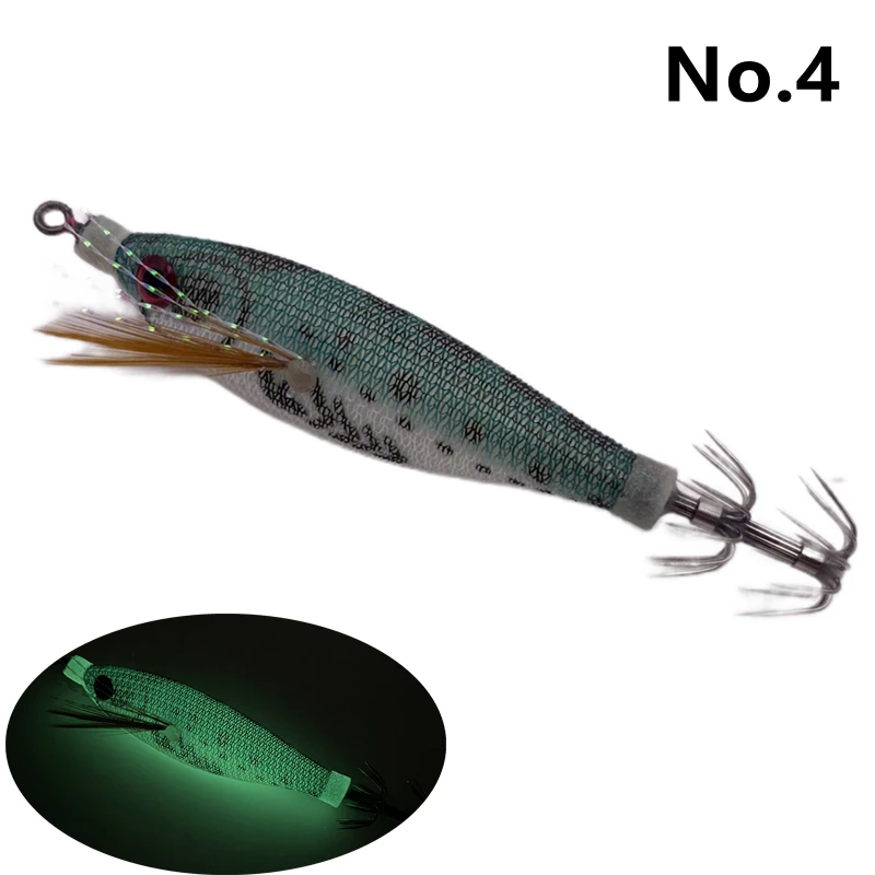 Luminous Wooden Shrimp Squid 6g/80mm EGI Jigging Lure Octopus Shrimp Cuttlefish Squid Fishing lure Bait Japan Hook