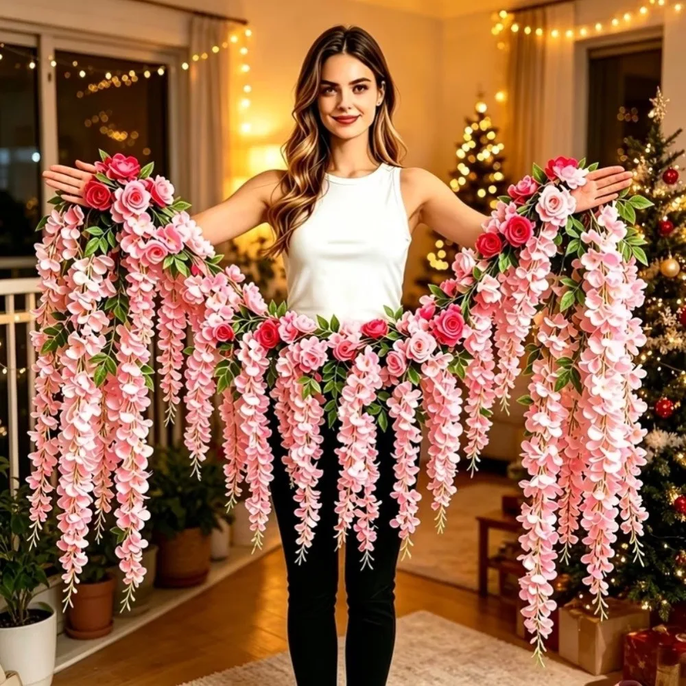Greenery 250cm Artificial White Rose Vine 3D Bushy Hanging Rattan Flower Easy-to-hang Fake Flowers Homes Wedding