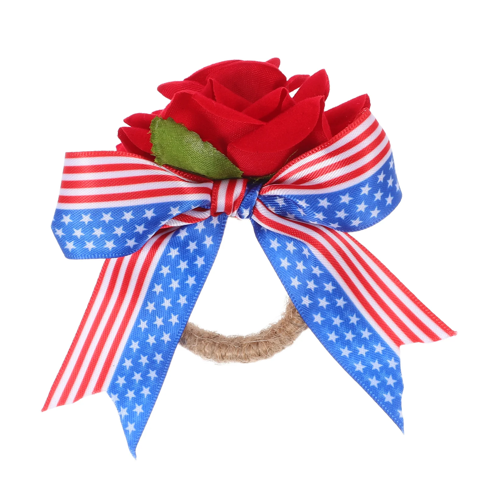 

Independence Day Napkin Ring Holder Decorative Flower Napkin Clasp Rustic Jute Rope Design for Party Banquet Table Setting