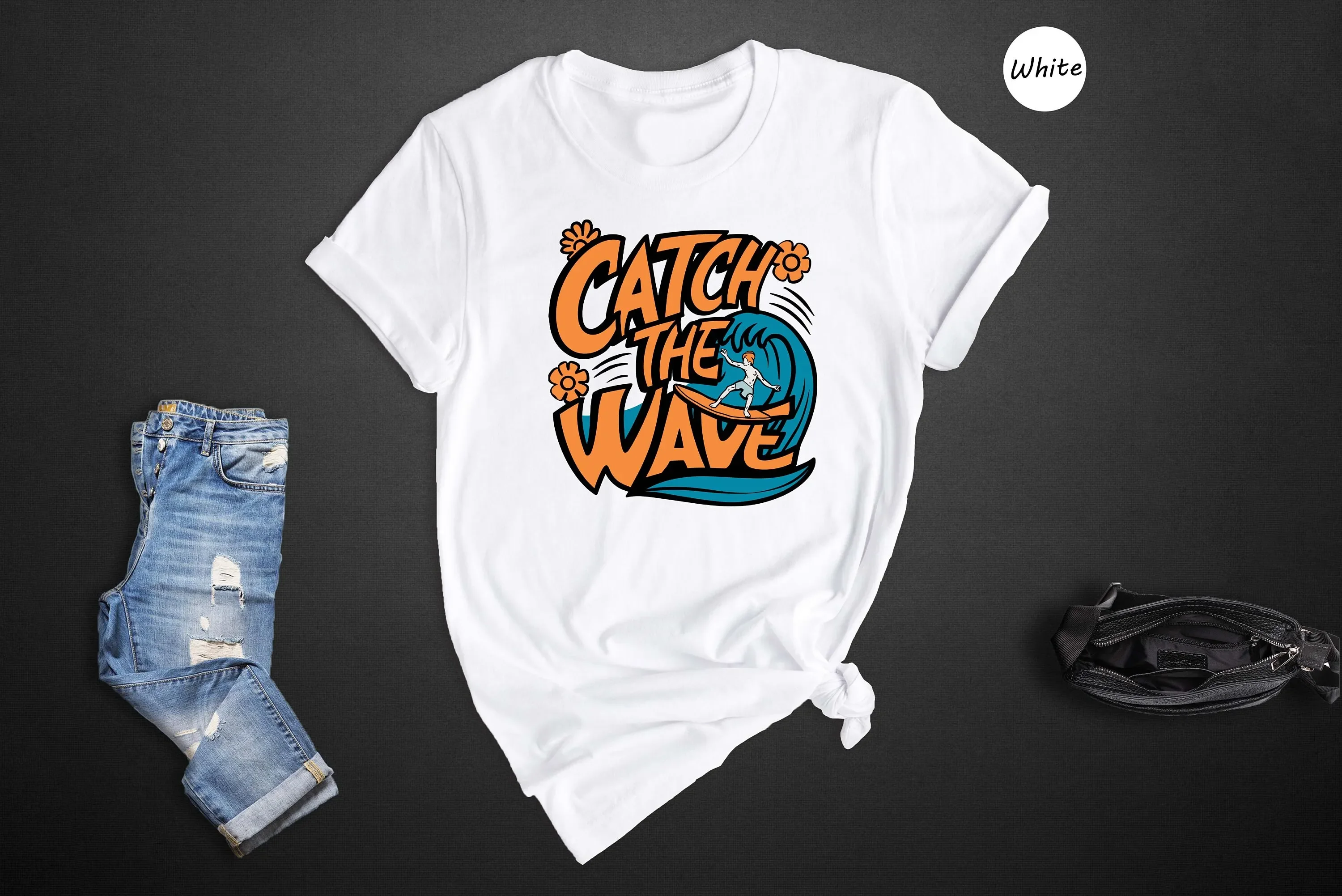 Catch The Waves T Shirt Retro Summer Beach Surfing Surfer Lover Vintage